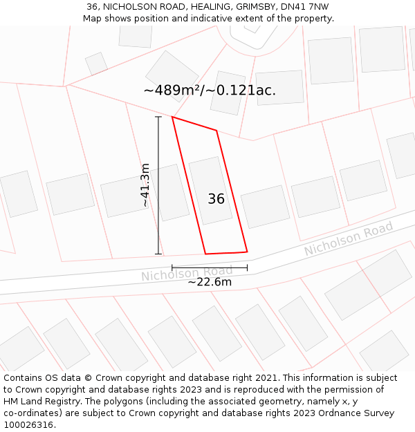 36, NICHOLSON ROAD, HEALING, GRIMSBY, DN41 7NW: Plot and title map