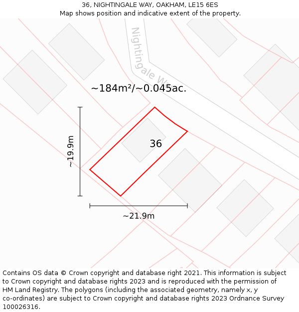 36, NIGHTINGALE WAY, OAKHAM, LE15 6ES: Plot and title map