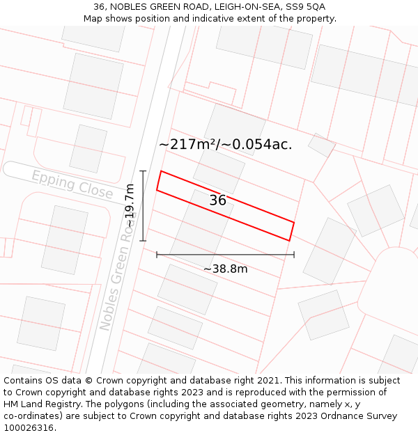 36, NOBLES GREEN ROAD, LEIGH-ON-SEA, SS9 5QA: Plot and title map