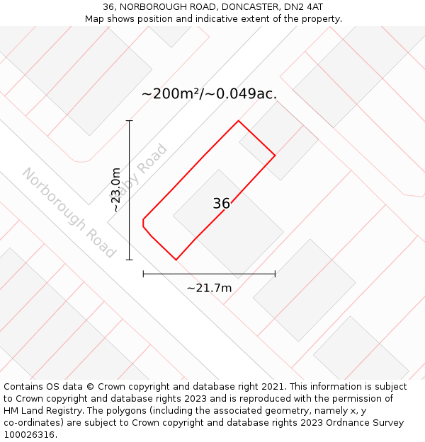 36, NORBOROUGH ROAD, DONCASTER, DN2 4AT: Plot and title map