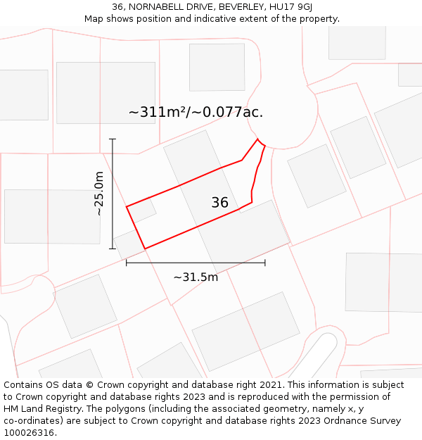 36, NORNABELL DRIVE, BEVERLEY, HU17 9GJ: Plot and title map