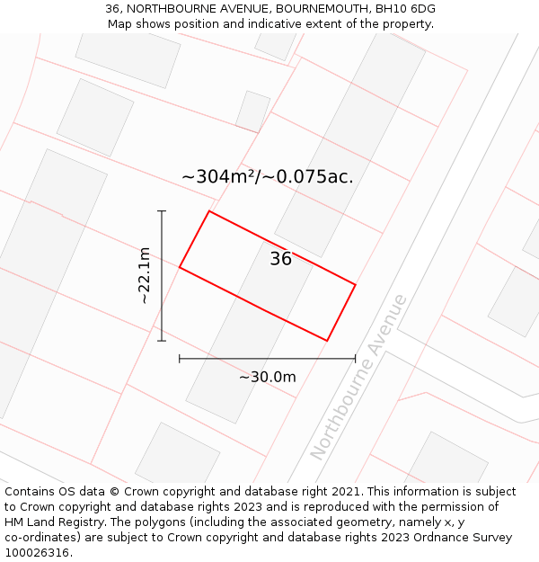 36, NORTHBOURNE AVENUE, BOURNEMOUTH, BH10 6DG: Plot and title map