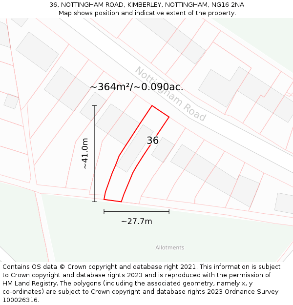 36, NOTTINGHAM ROAD, KIMBERLEY, NOTTINGHAM, NG16 2NA: Plot and title map