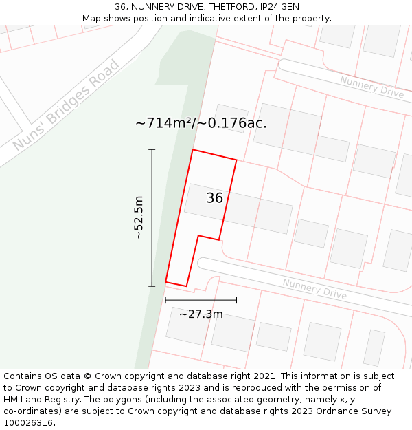 36, NUNNERY DRIVE, THETFORD, IP24 3EN: Plot and title map