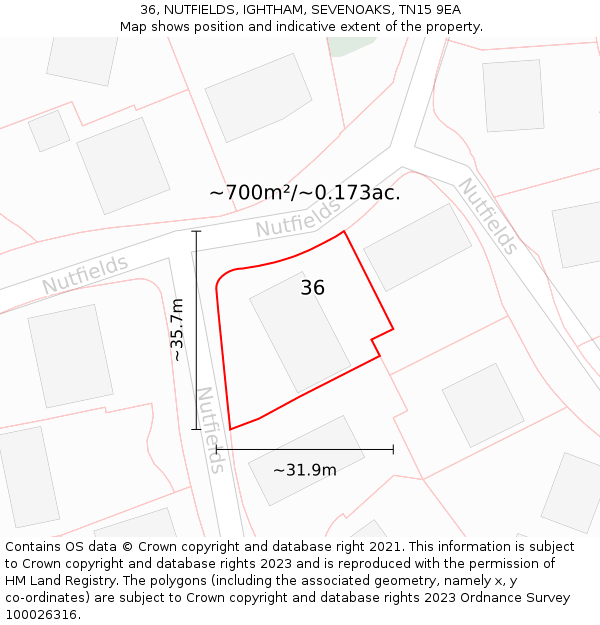 36, NUTFIELDS, IGHTHAM, SEVENOAKS, TN15 9EA: Plot and title map