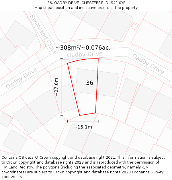 36, OADBY DRIVE, CHESTERFIELD, S41 0YF: Plot and title map