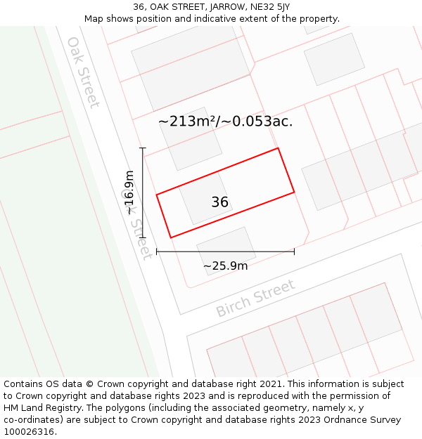 36, OAK STREET, JARROW, NE32 5JY: Plot and title map