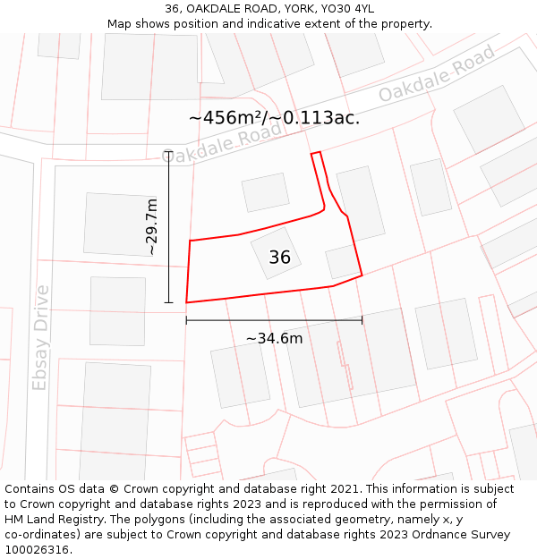 36, OAKDALE ROAD, YORK, YO30 4YL: Plot and title map