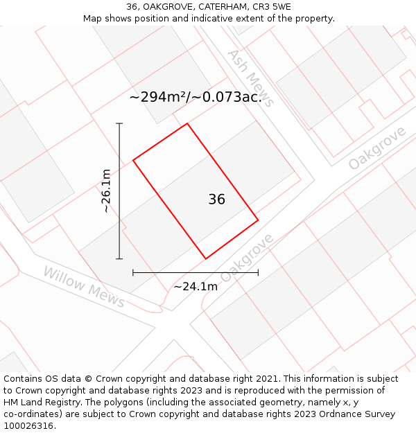 36, OAKGROVE, CATERHAM, CR3 5WE: Plot and title map