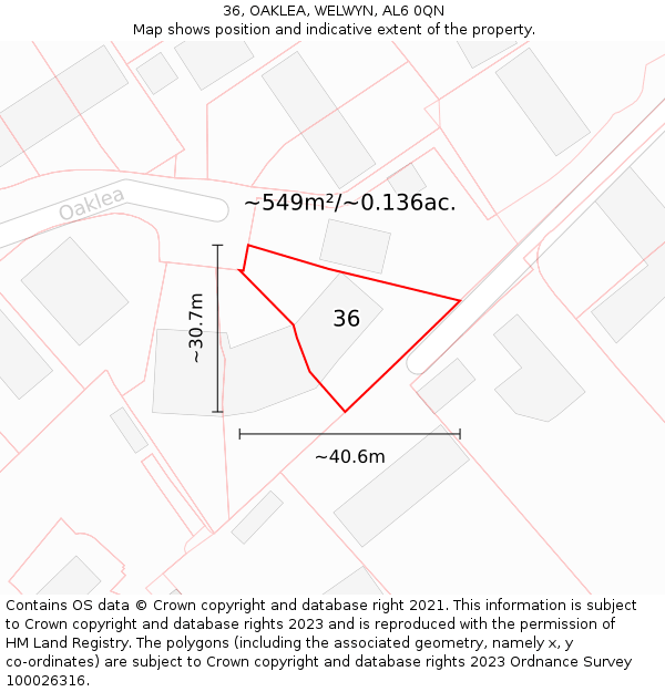 36, OAKLEA, WELWYN, AL6 0QN: Plot and title map