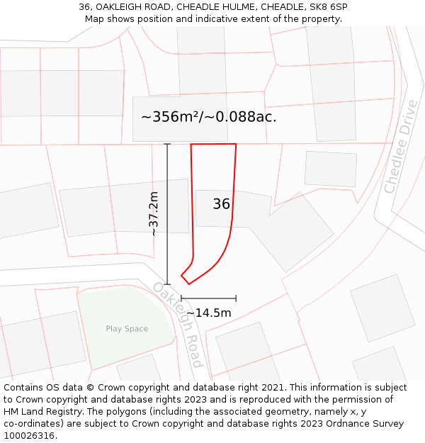 36, OAKLEIGH ROAD, CHEADLE HULME, CHEADLE, SK8 6SP: Plot and title map