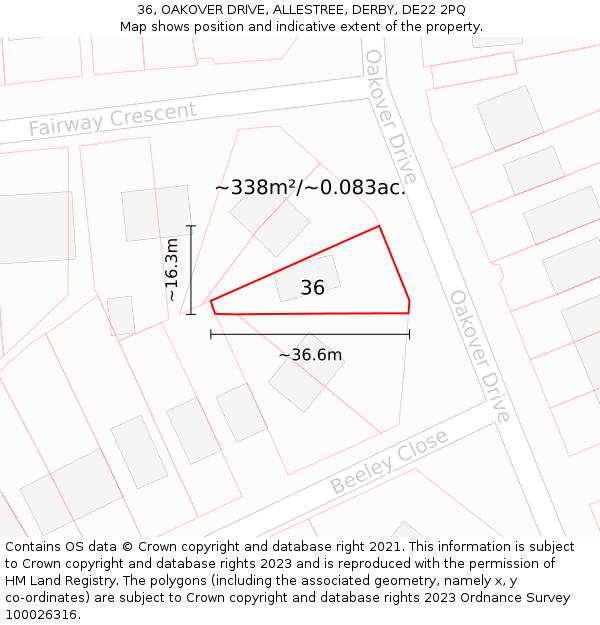 36, OAKOVER DRIVE, ALLESTREE, DERBY, DE22 2PQ: Plot and title map