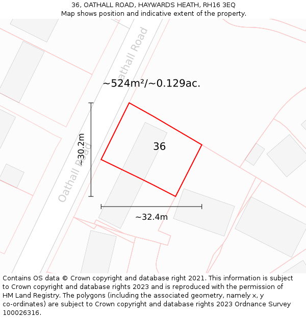 36, OATHALL ROAD, HAYWARDS HEATH, RH16 3EQ: Plot and title map