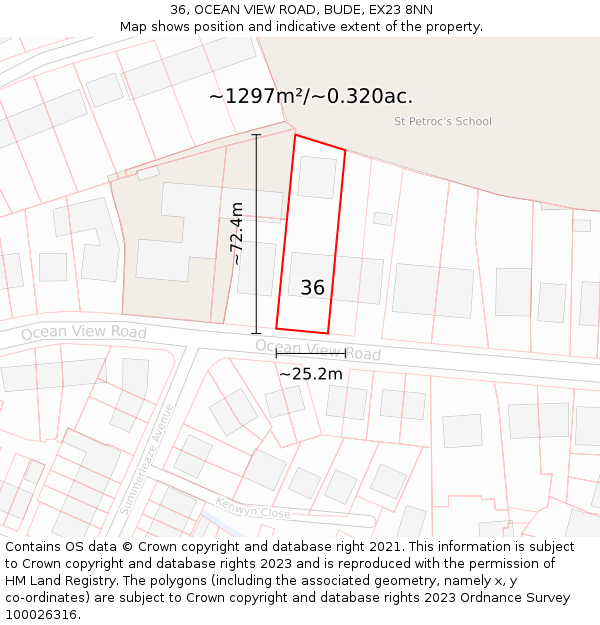36, OCEAN VIEW ROAD, BUDE, EX23 8NN: Plot and title map