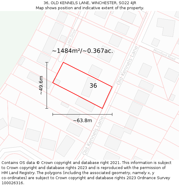 36, OLD KENNELS LANE, WINCHESTER, SO22 4JR: Plot and title map