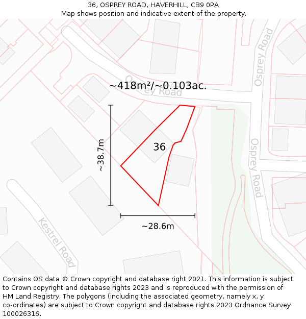 36, OSPREY ROAD, HAVERHILL, CB9 0PA: Plot and title map