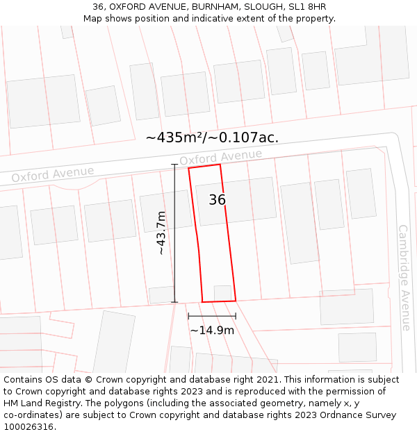 36, OXFORD AVENUE, BURNHAM, SLOUGH, SL1 8HR: Plot and title map