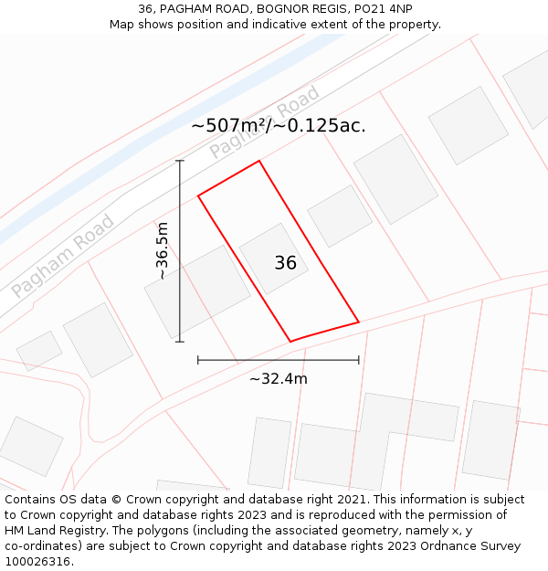 36, PAGHAM ROAD, BOGNOR REGIS, PO21 4NP: Plot and title map