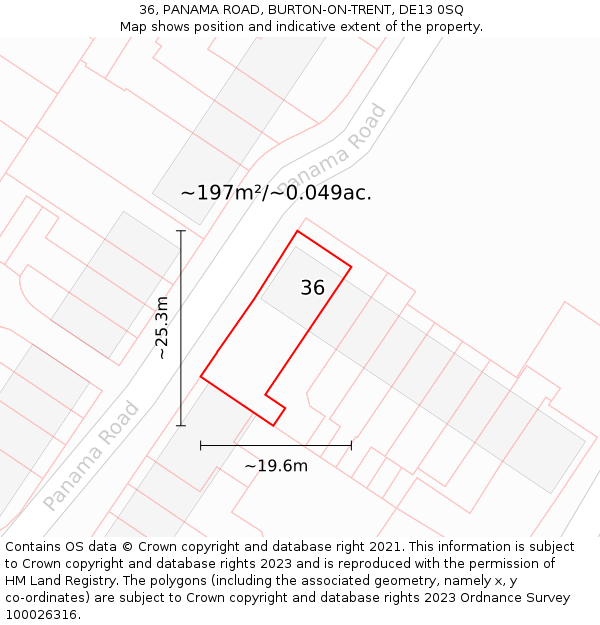 36, PANAMA ROAD, BURTON-ON-TRENT, DE13 0SQ: Plot and title map