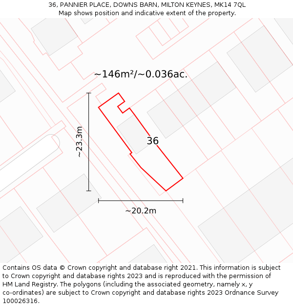 36, PANNIER PLACE, DOWNS BARN, MILTON KEYNES, MK14 7QL: Plot and title map