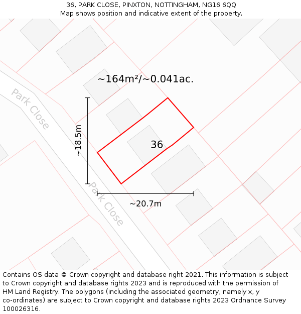 36, PARK CLOSE, PINXTON, NOTTINGHAM, NG16 6QQ: Plot and title map