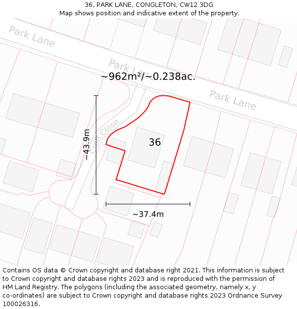 36, PARK LANE, CONGLETON, CW12 3DG: Plot and title map