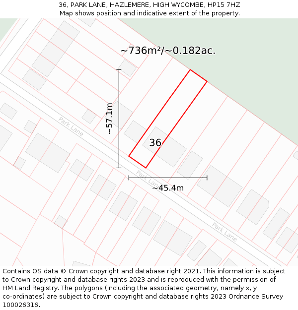 36, PARK LANE, HAZLEMERE, HIGH WYCOMBE, HP15 7HZ: Plot and title map