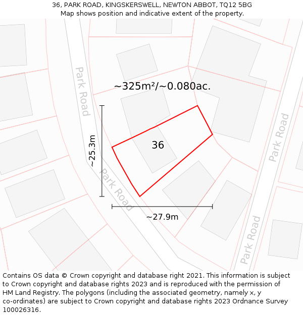 36, PARK ROAD, KINGSKERSWELL, NEWTON ABBOT, TQ12 5BG: Plot and title map