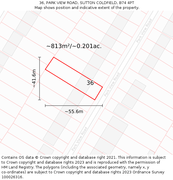 36, PARK VIEW ROAD, SUTTON COLDFIELD, B74 4PT: Plot and title map