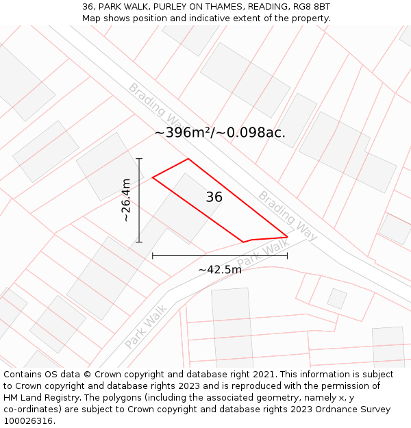 36, PARK WALK, PURLEY ON THAMES, READING, RG8 8BT: Plot and title map