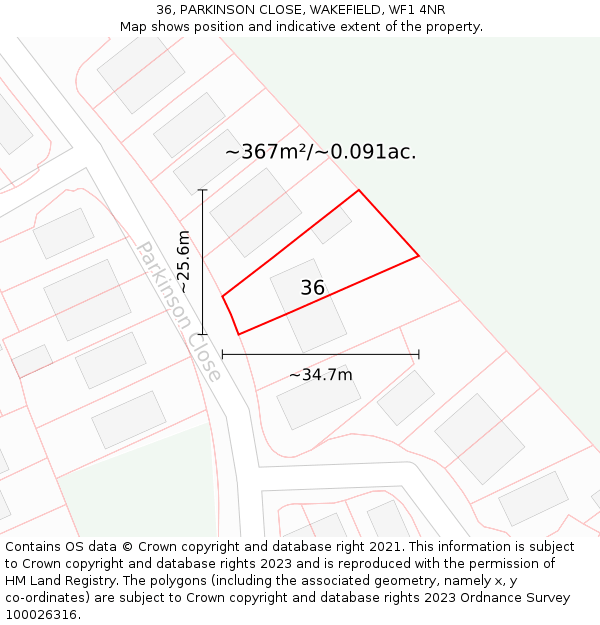 36, PARKINSON CLOSE, WAKEFIELD, WF1 4NR: Plot and title map