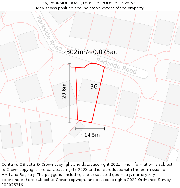 36, PARKSIDE ROAD, FARSLEY, PUDSEY, LS28 5BG: Plot and title map