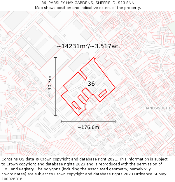 36, PARSLEY HAY GARDENS, SHEFFIELD, S13 8NN: Plot and title map