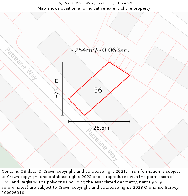 36, PATREANE WAY, CARDIFF, CF5 4SA: Plot and title map