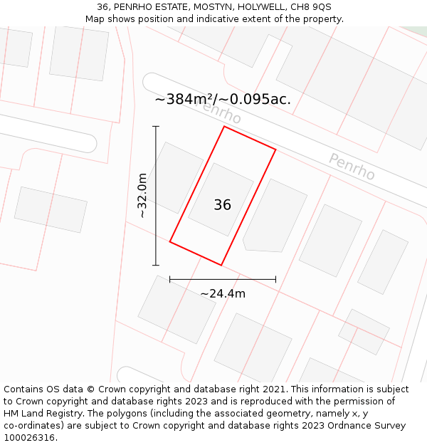 36, PENRHO ESTATE, MOSTYN, HOLYWELL, CH8 9QS: Plot and title map