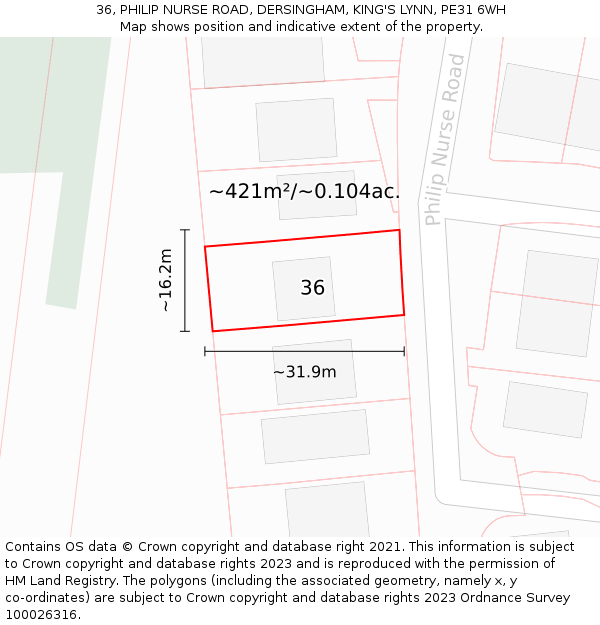 36, PHILIP NURSE ROAD, DERSINGHAM, KING'S LYNN, PE31 6WH: Plot and title map