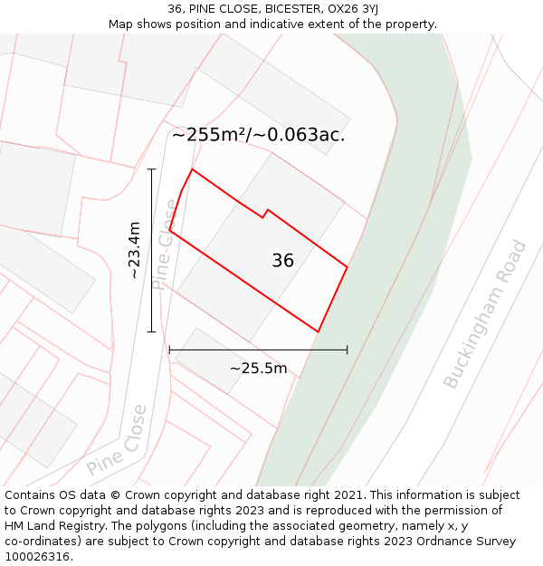 36, PINE CLOSE, BICESTER, OX26 3YJ: Plot and title map