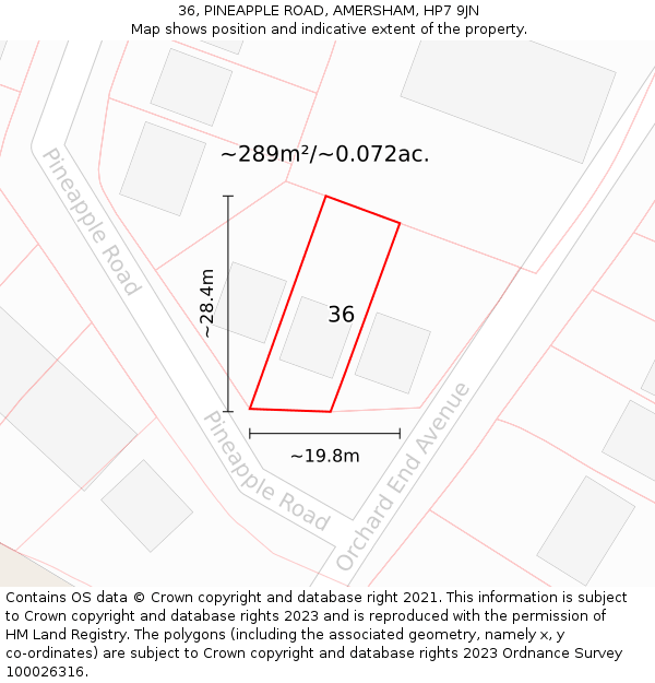 36, PINEAPPLE ROAD, AMERSHAM, HP7 9JN: Plot and title map