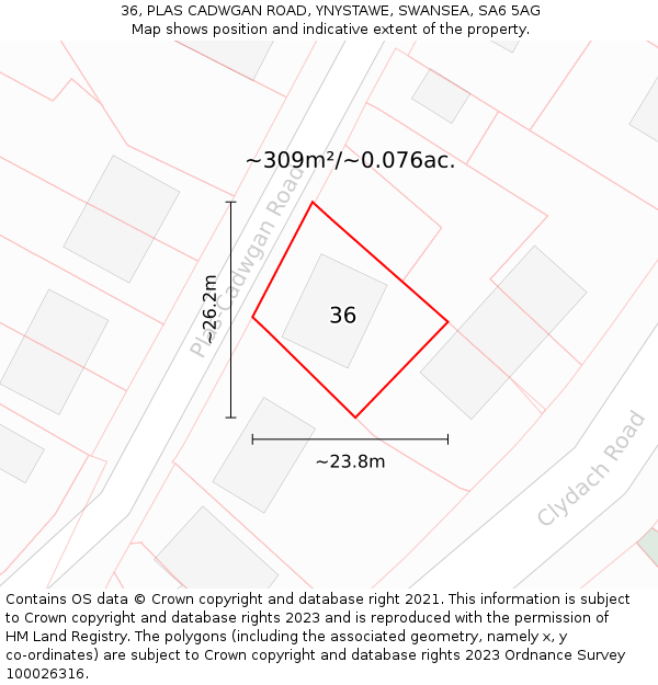 36, PLAS CADWGAN ROAD, YNYSTAWE, SWANSEA, SA6 5AG: Plot and title map