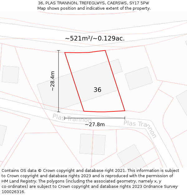 36, PLAS TRANNON, TREFEGLWYS, CAERSWS, SY17 5PW: Plot and title map