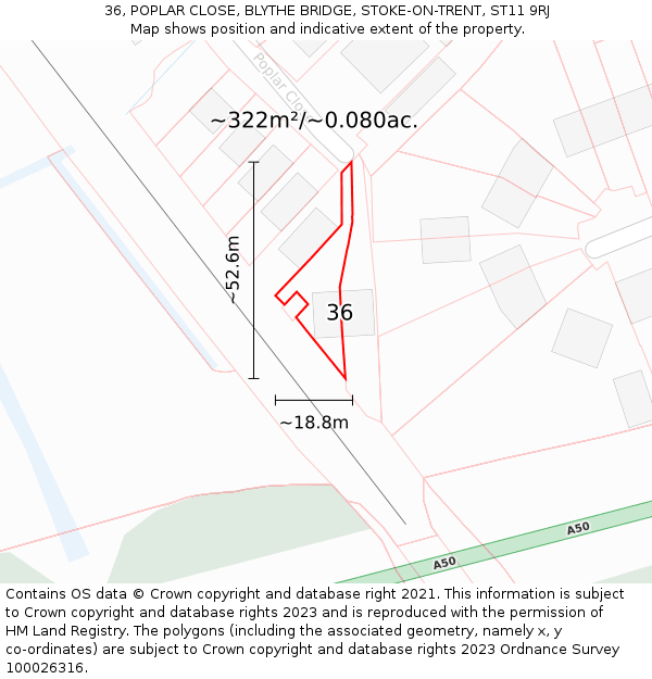 36, POPLAR CLOSE, BLYTHE BRIDGE, STOKE-ON-TRENT, ST11 9RJ: Plot and title map