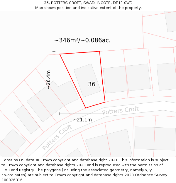 36, POTTERS CROFT, SWADLINCOTE, DE11 0WD: Plot and title map