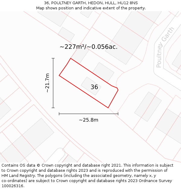 36, POULTNEY GARTH, HEDON, HULL, HU12 8NS: Plot and title map