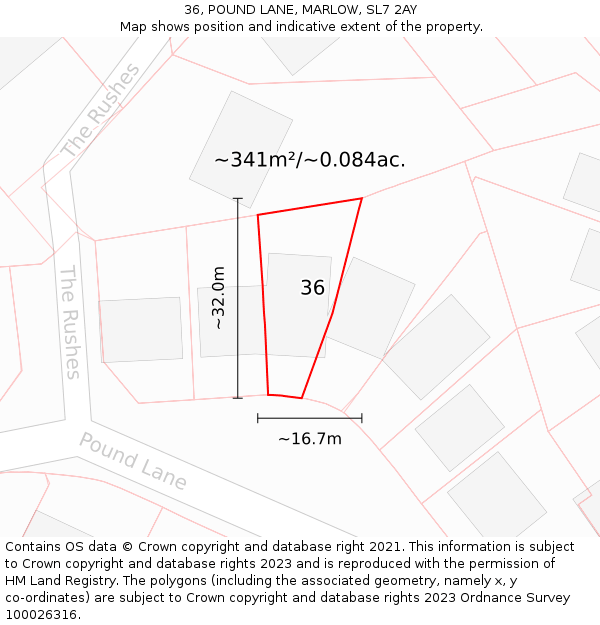 36, POUND LANE, MARLOW, SL7 2AY: Plot and title map