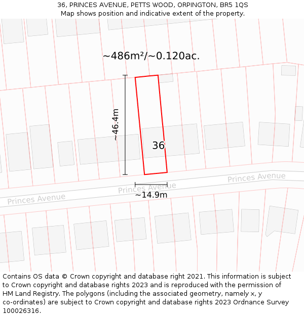 36, PRINCES AVENUE, PETTS WOOD, ORPINGTON, BR5 1QS: Plot and title map