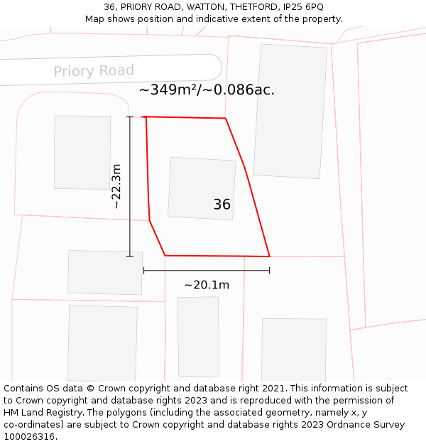 36, PRIORY ROAD, WATTON, THETFORD, IP25 6PQ: Plot and title map