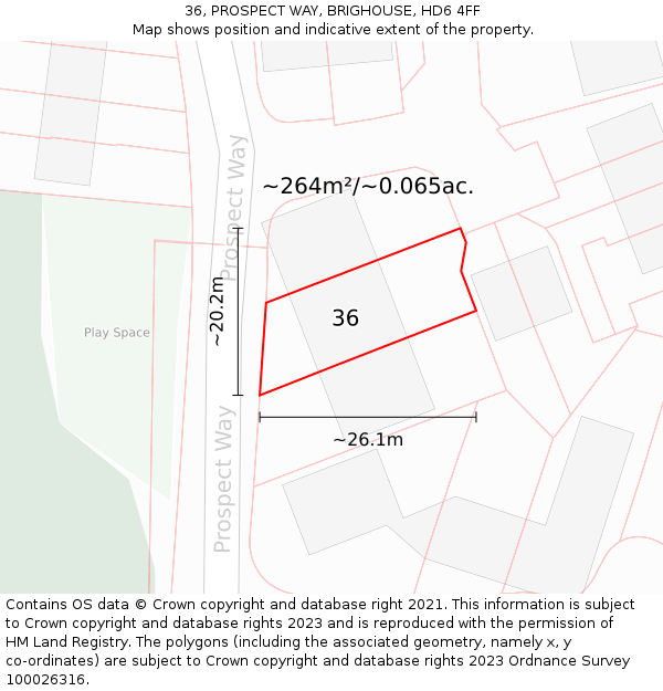 36, PROSPECT WAY, BRIGHOUSE, HD6 4FF: Plot and title map