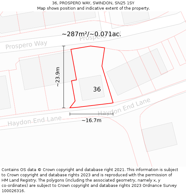 36, PROSPERO WAY, SWINDON, SN25 1SY: Plot and title map