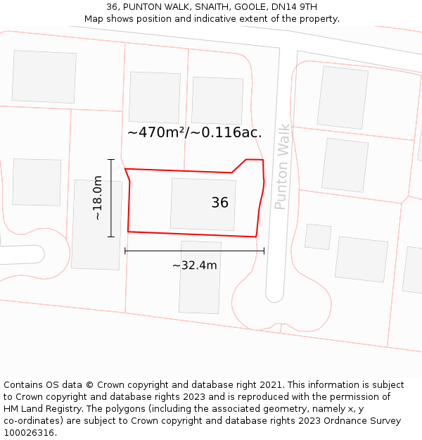 36, PUNTON WALK, SNAITH, GOOLE, DN14 9TH: Plot and title map