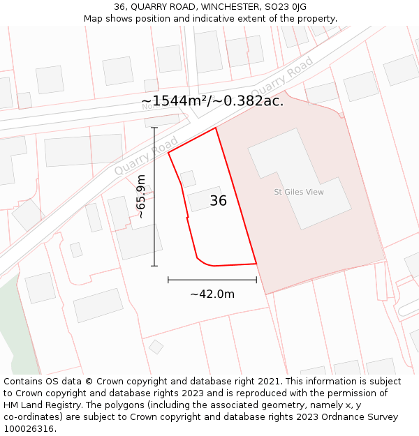 36, QUARRY ROAD, WINCHESTER, SO23 0JG: Plot and title map